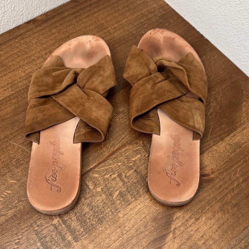Free People Brown Suede Knot Slide Mules